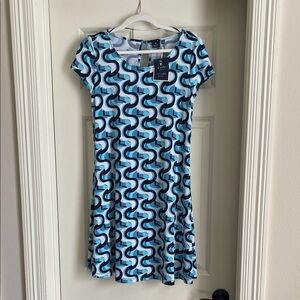 Kaari Blue Aqua Blue, White and Navy Blue Patterned Mini Dress NWT never worn